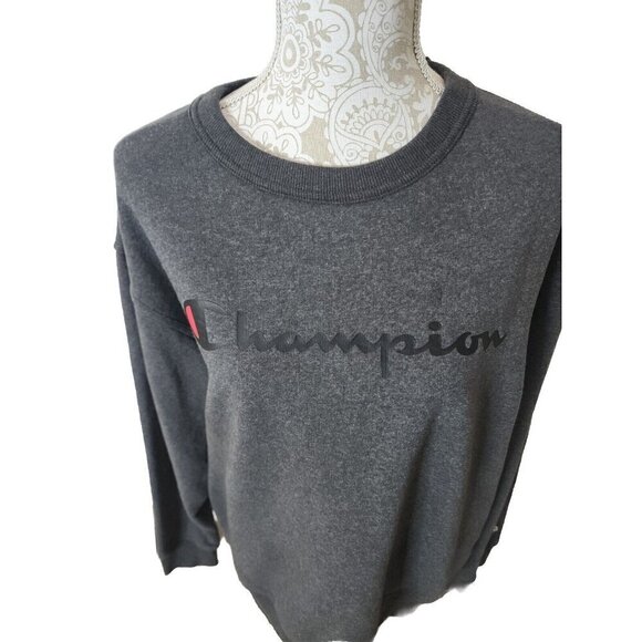 Champion Sweatshirt Crew Neck Gray Script Graphic Logo Men's Large - Picture 2 of 9